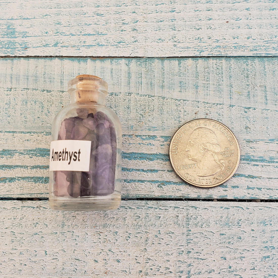Amethyst Natural Crystal Chips Bottle - One Bottle Size Comparison