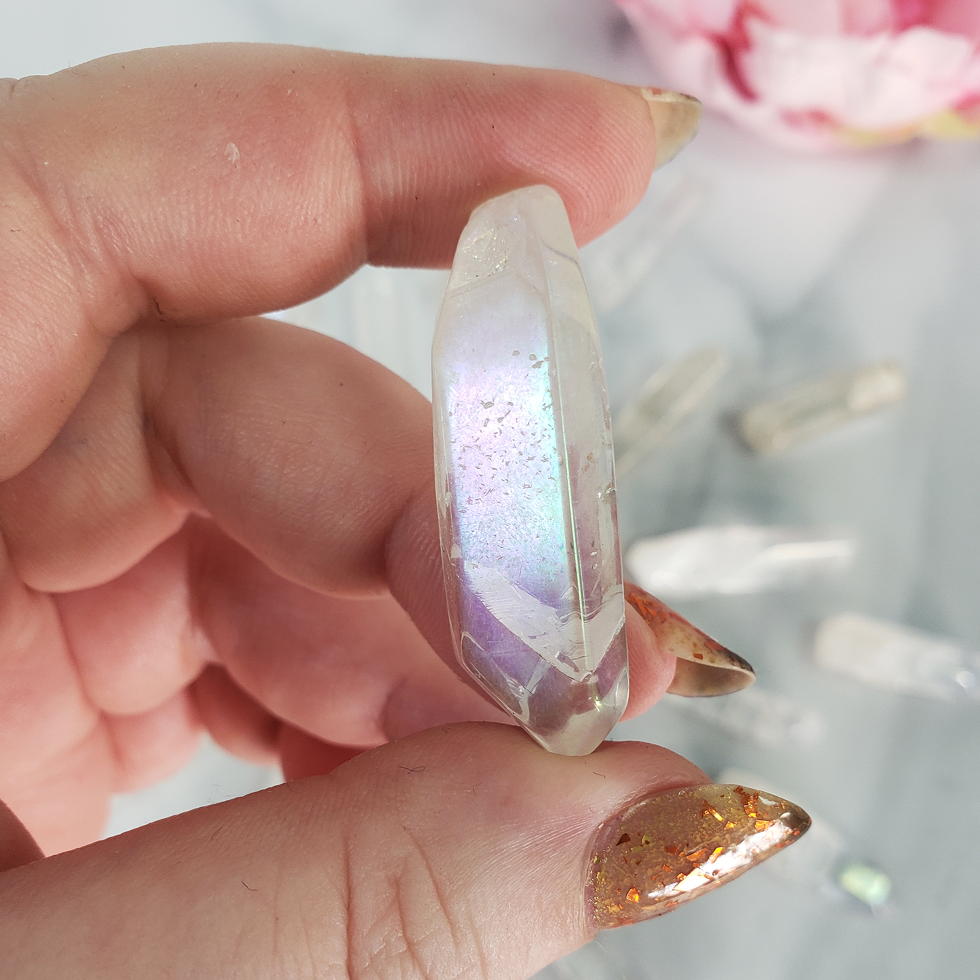 Angel Aura Quartz Crystal Semi-Rough Gemstone Point | Undrilled - 1