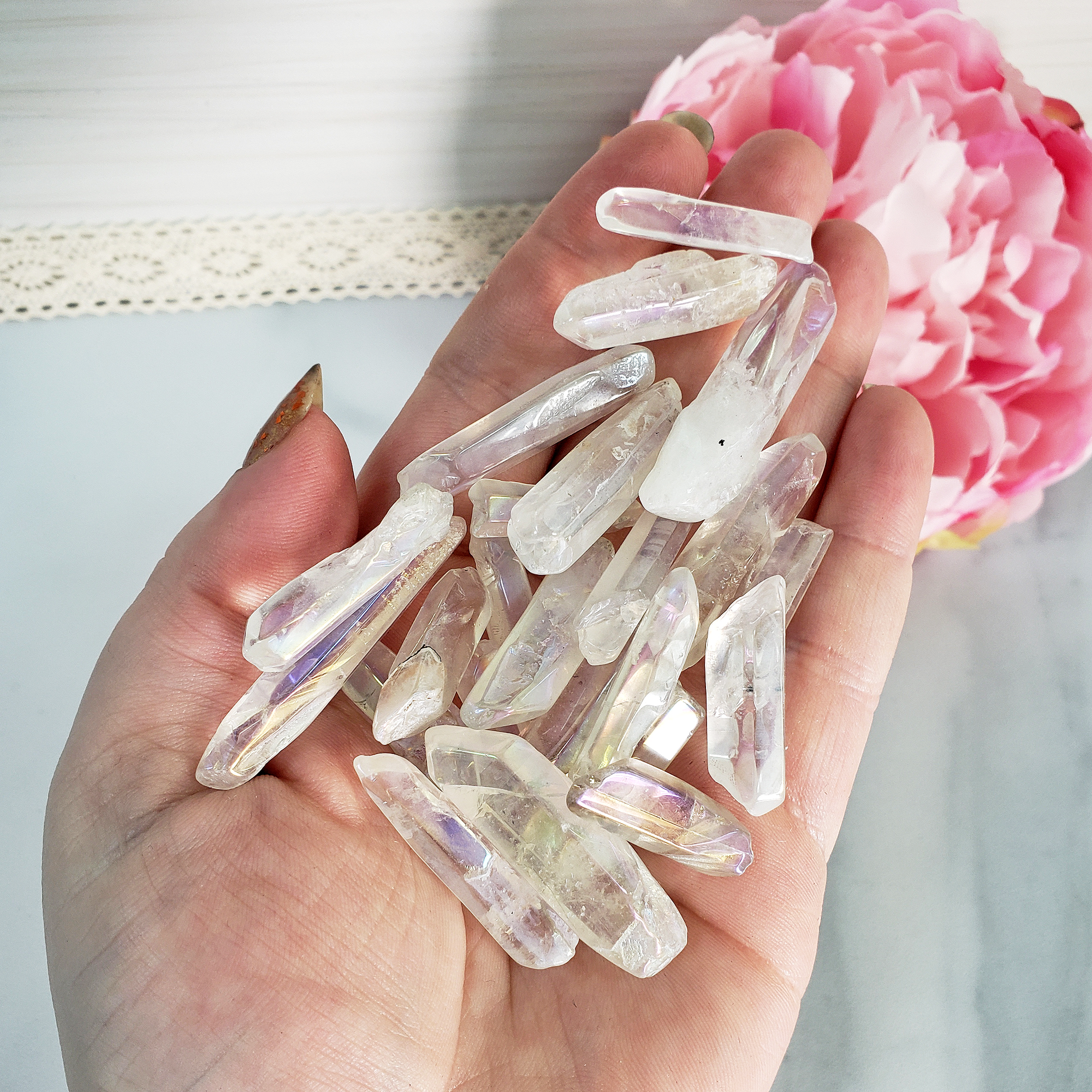 Angel Aura Quartz Crystal Semi-Rough Gemstone Point | Undrilled