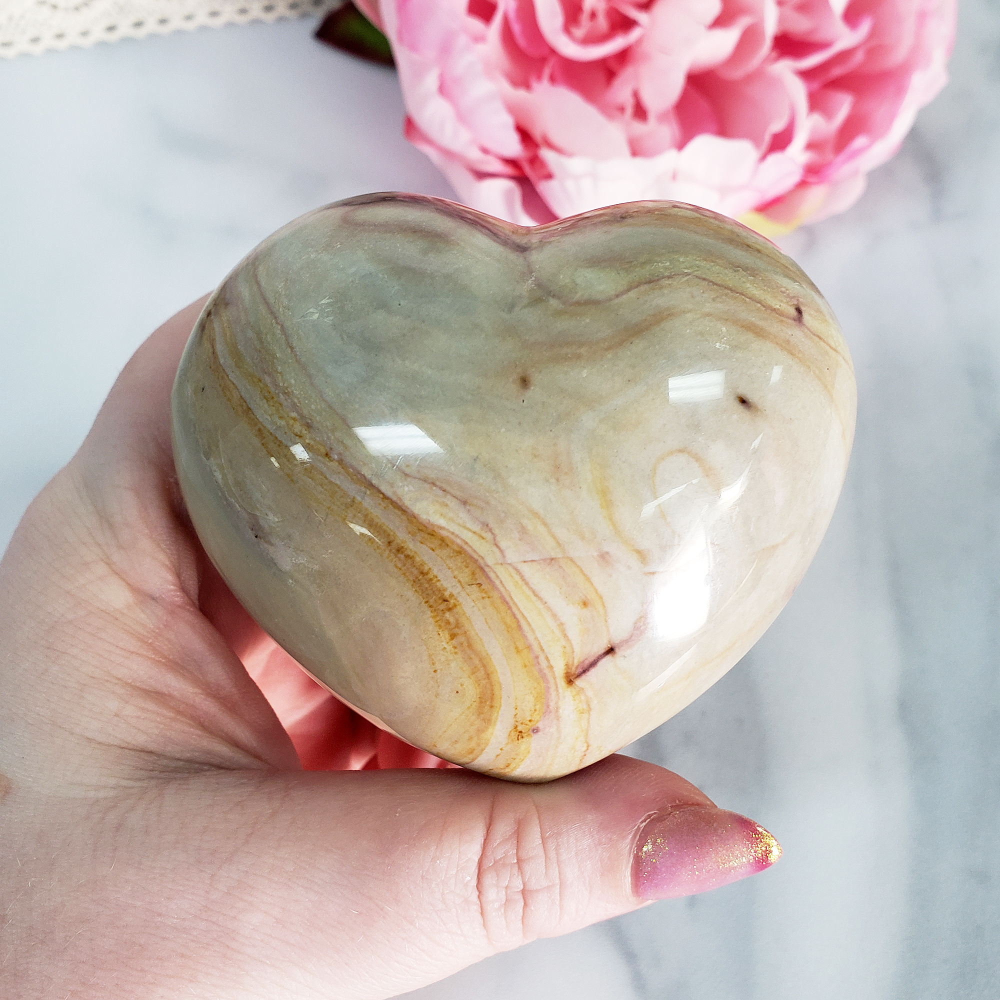 Unique Polychrome Jasper Stone Heart Natural Crystal | 73mm | Annatto - 2