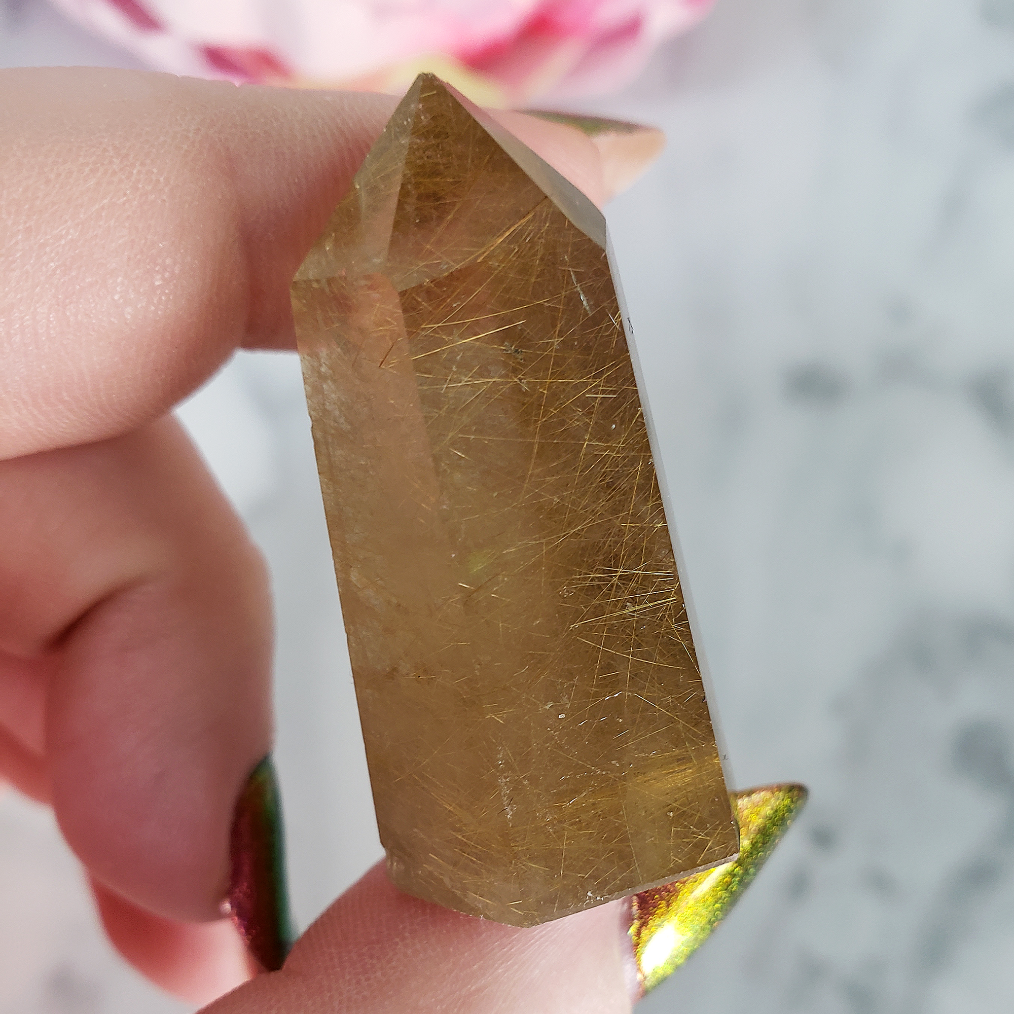 Unique Rutilated Quartz Crystal Tower Natural Gemstone Point | Aphrodite - 3