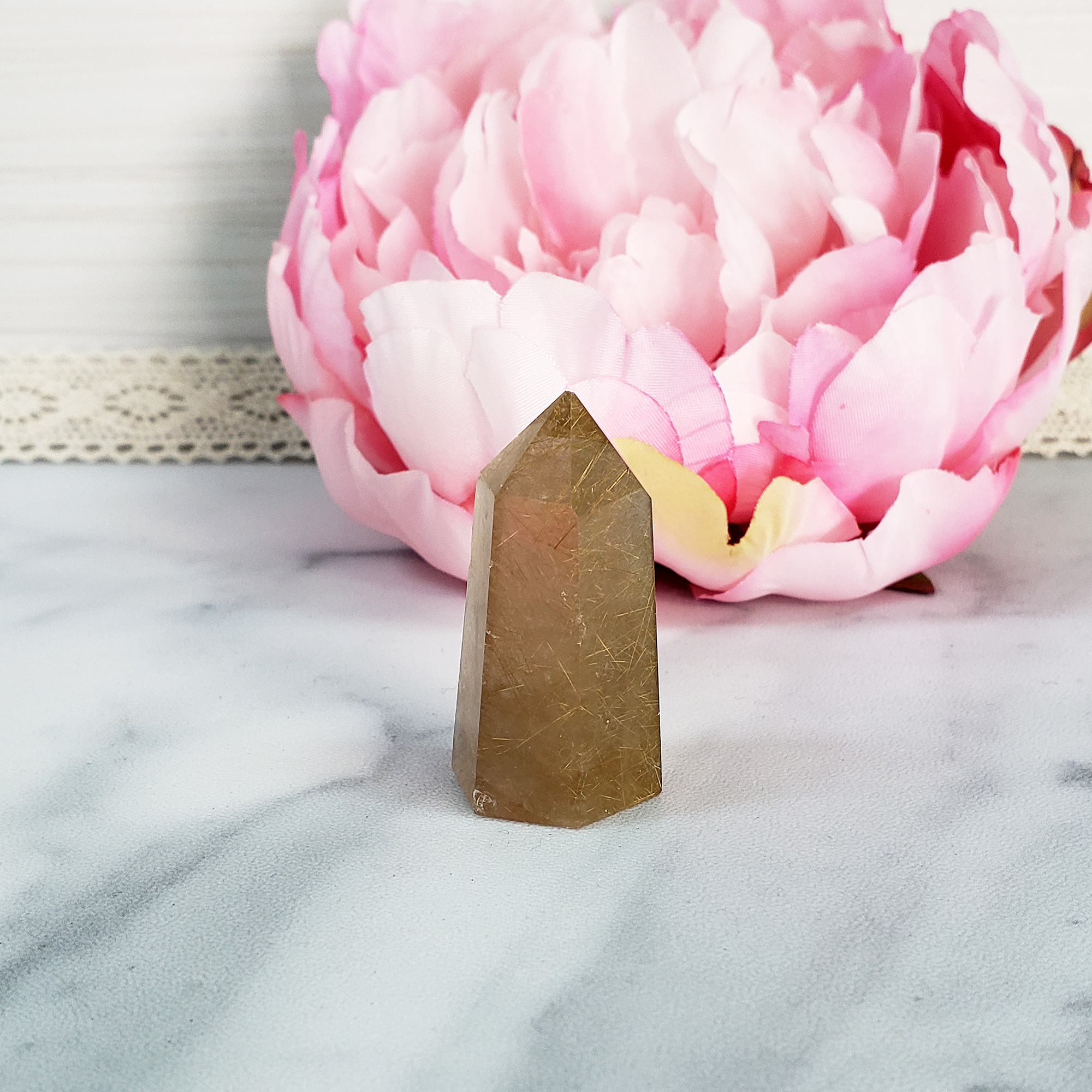 Unique Rutilated Quartz Crystal Tower Natural Gemstone Point | Aphrodite - 5