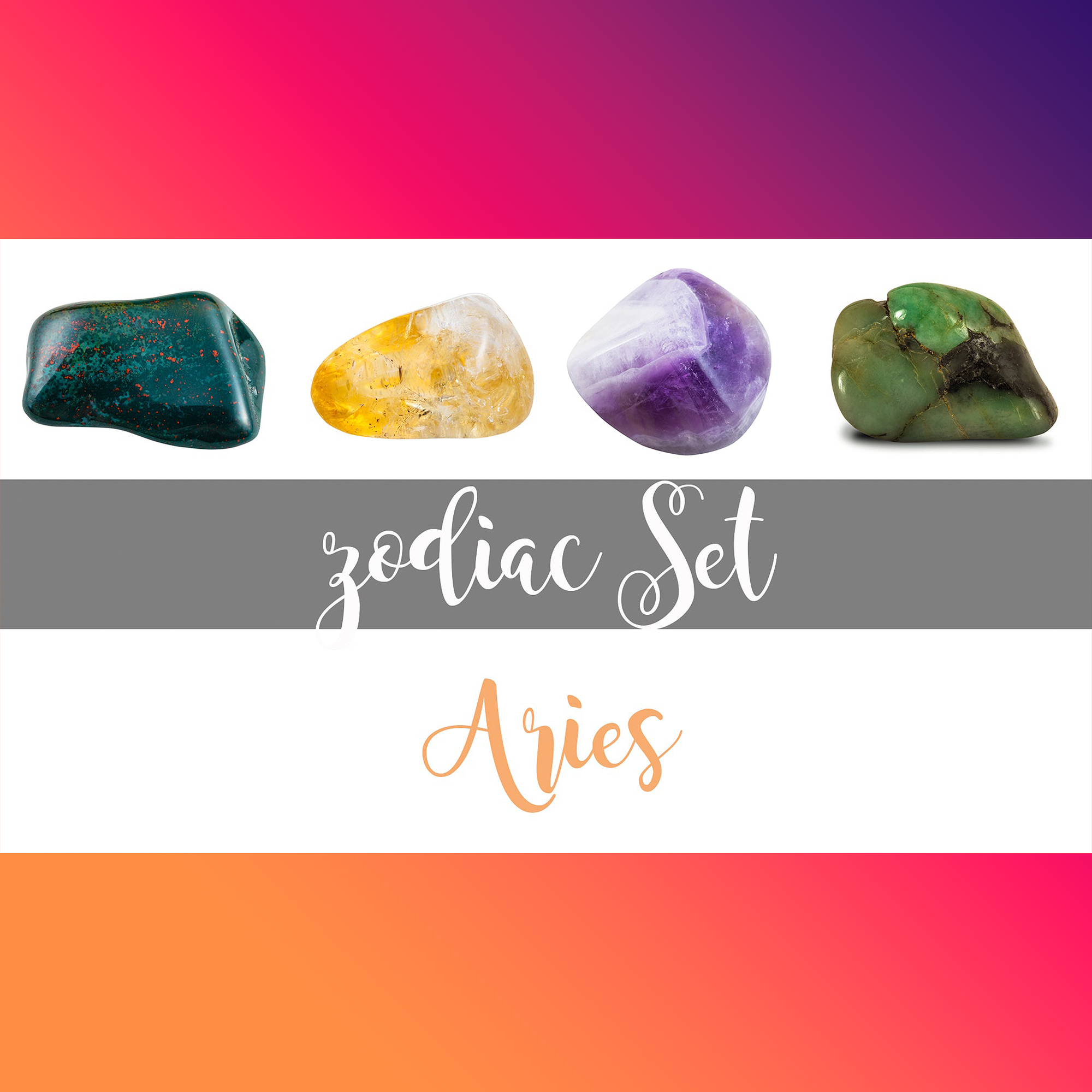 Aries Horoscope Zodiac Crystals | 4 Stone Set with Pouch