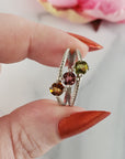 Green Tourmaline, Pink Tourmaline, & Orange-Yellow Tourmaline Crystal Natural Gemstone 925 Sterling Silver Ring | Size 5.5 - A