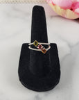 Green Tourmaline, Pink Tourmaline, & Orange-Yellow Tourmaline Crystal Natural Gemstone 925 Sterling Silver Ring | Size 5.5