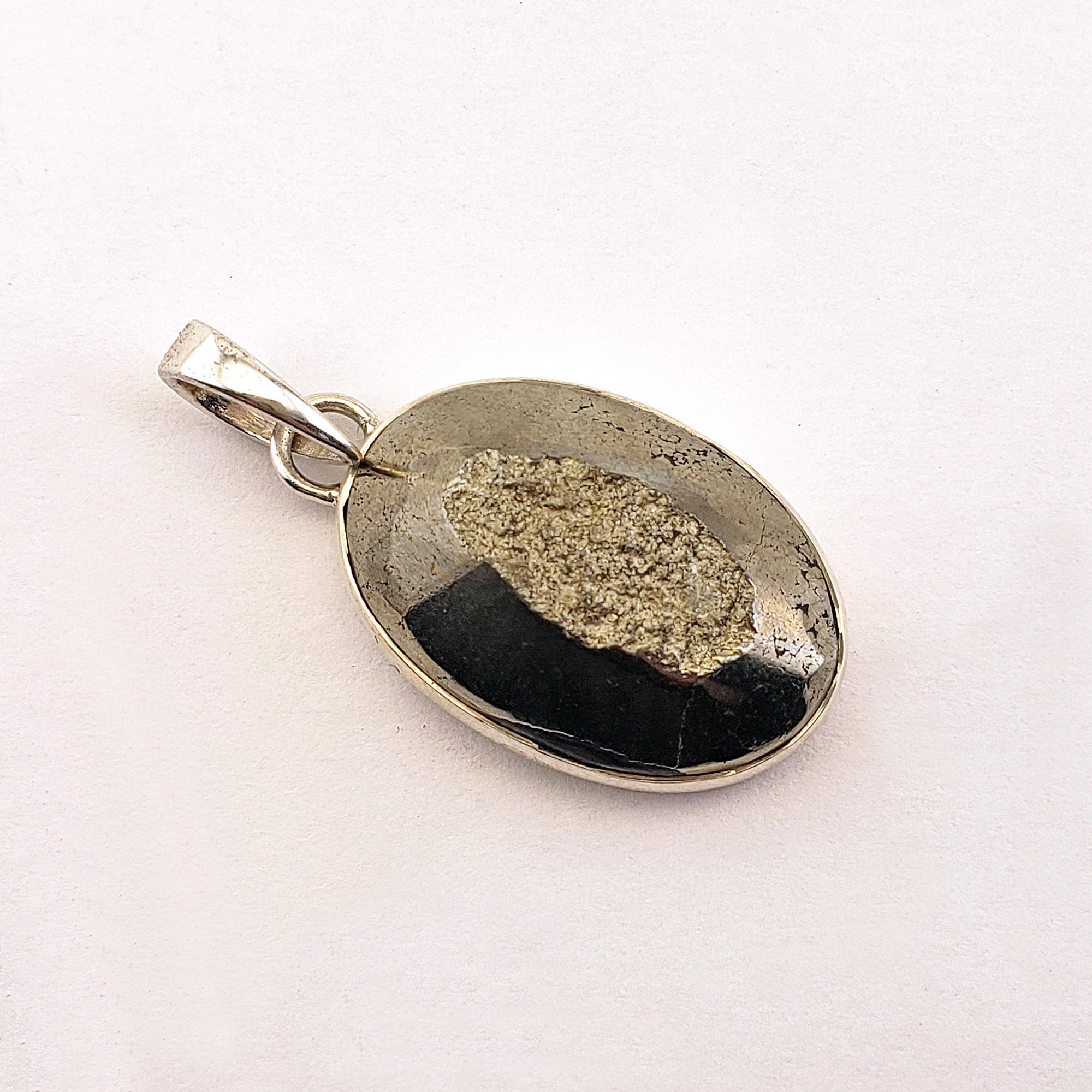 Unique Pyrite Crystal Natural Gemstone 925 Sterling Silver Pendant - Aubrey