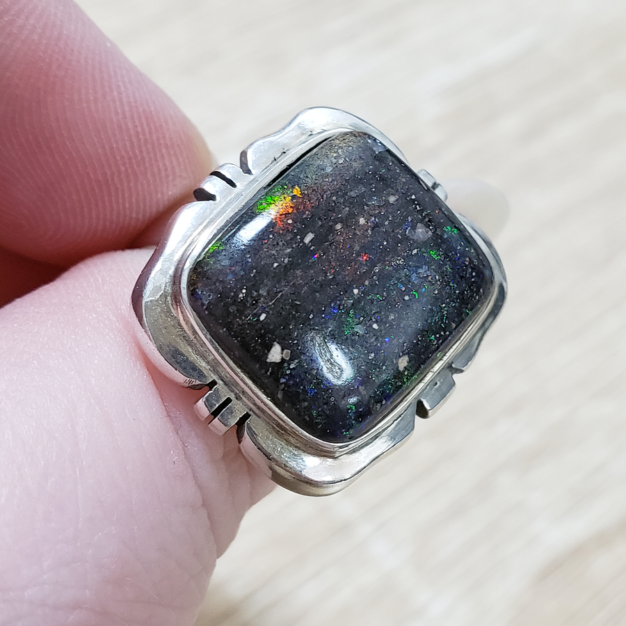 Australian Opal Sterling Silver Ring - Coen - Size 7
