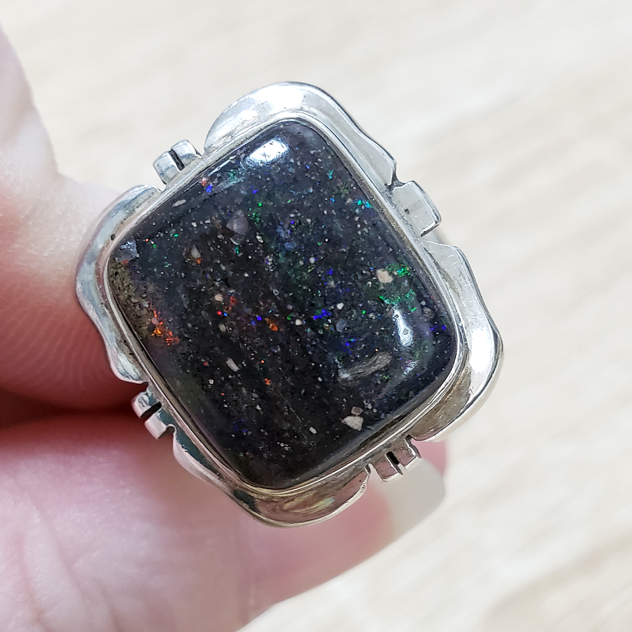 Australian Opal Sterling Silver Ring - Coen - Size 7