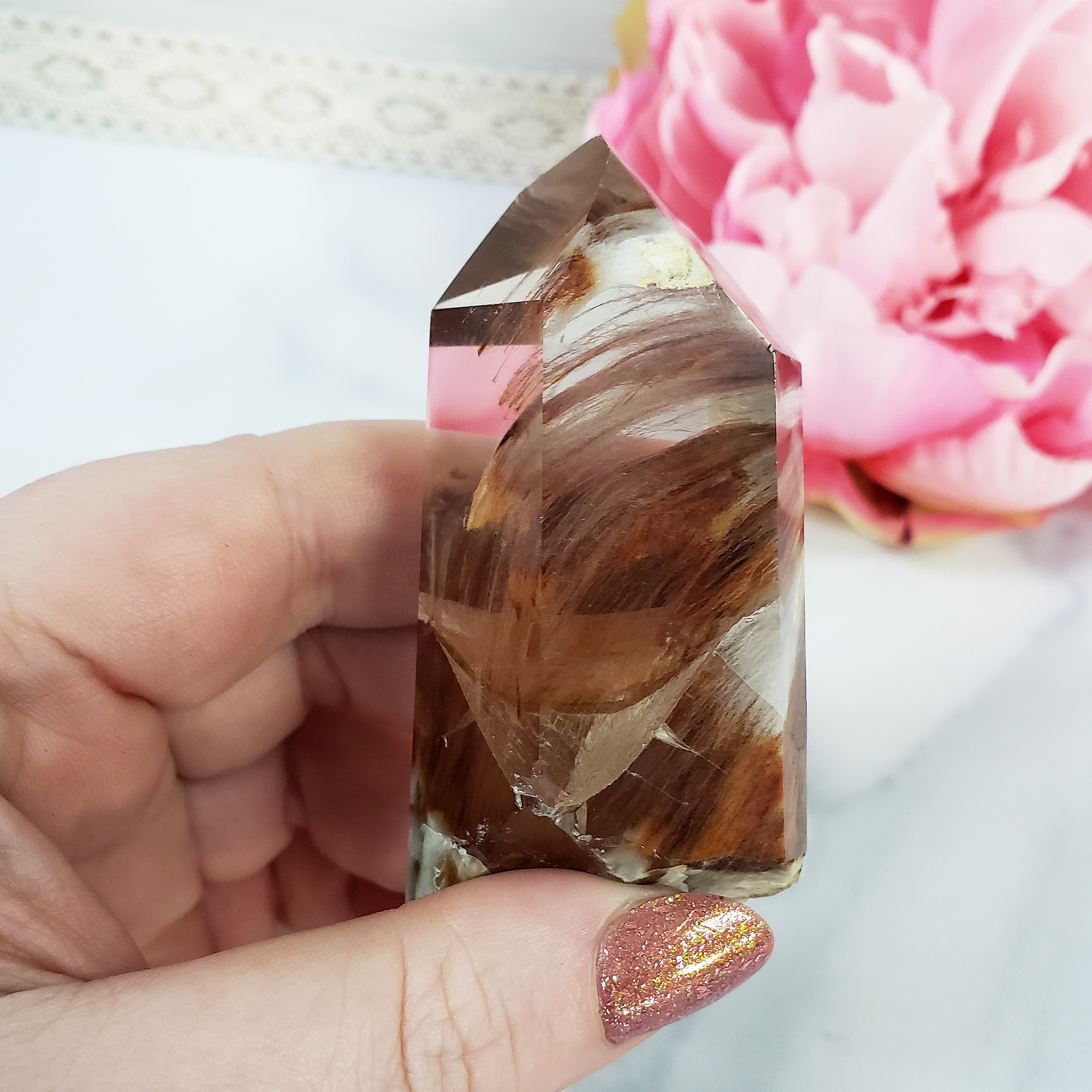 Unique Angel Phantom Quartz Amphibole Quartz Crystal Point Natural Gemstone Semi-Polished High Quality | Azrael - 1