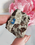 Unique Cavansite Crystal Cluster with White Stilbite in Basalt Matrix Natural Mineral Formation | Barbelo