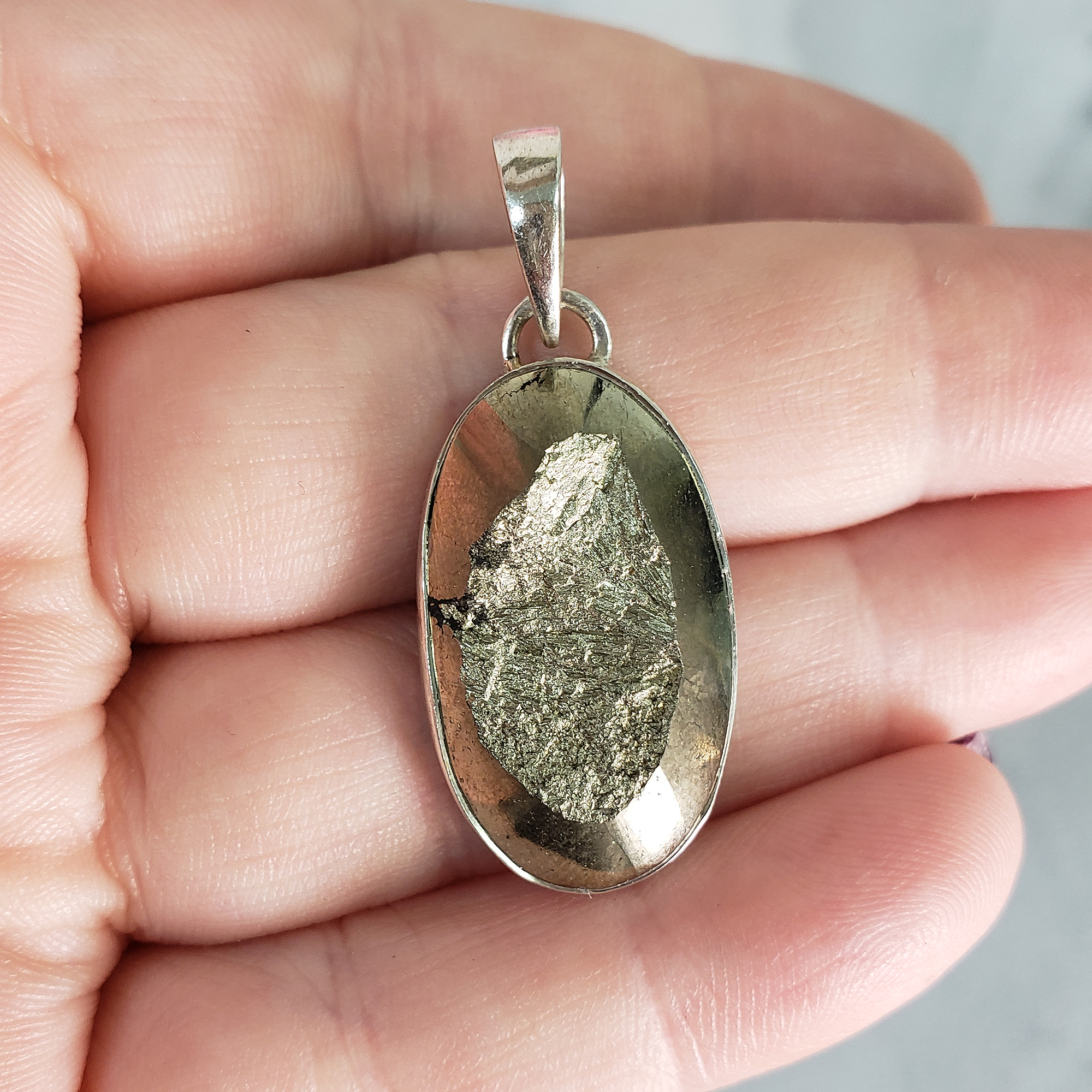 Unique Pyrite Crystal Natural Gemstone 925 Sterling Silver Pendant - Barclay - 1