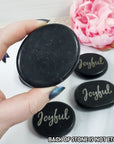Black Basalt Rock Natural Crystal Etched Affirmation Stone | Joyful - 3