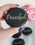 Black Basalt Rock Natural Crystal Etched Affirmation Stone | Peaceful - 1
