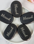 Black Basalt Rock Natural Crystal Etched Affirmation Stone | Blessed