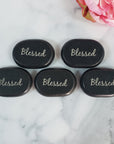 Black Basalt Rock Natural Crystal Etched Affirmation Stone | Blessed - 5