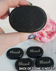 Black Basalt Rock Natural Crystal Etched Affirmation Stone | Blessed - 4