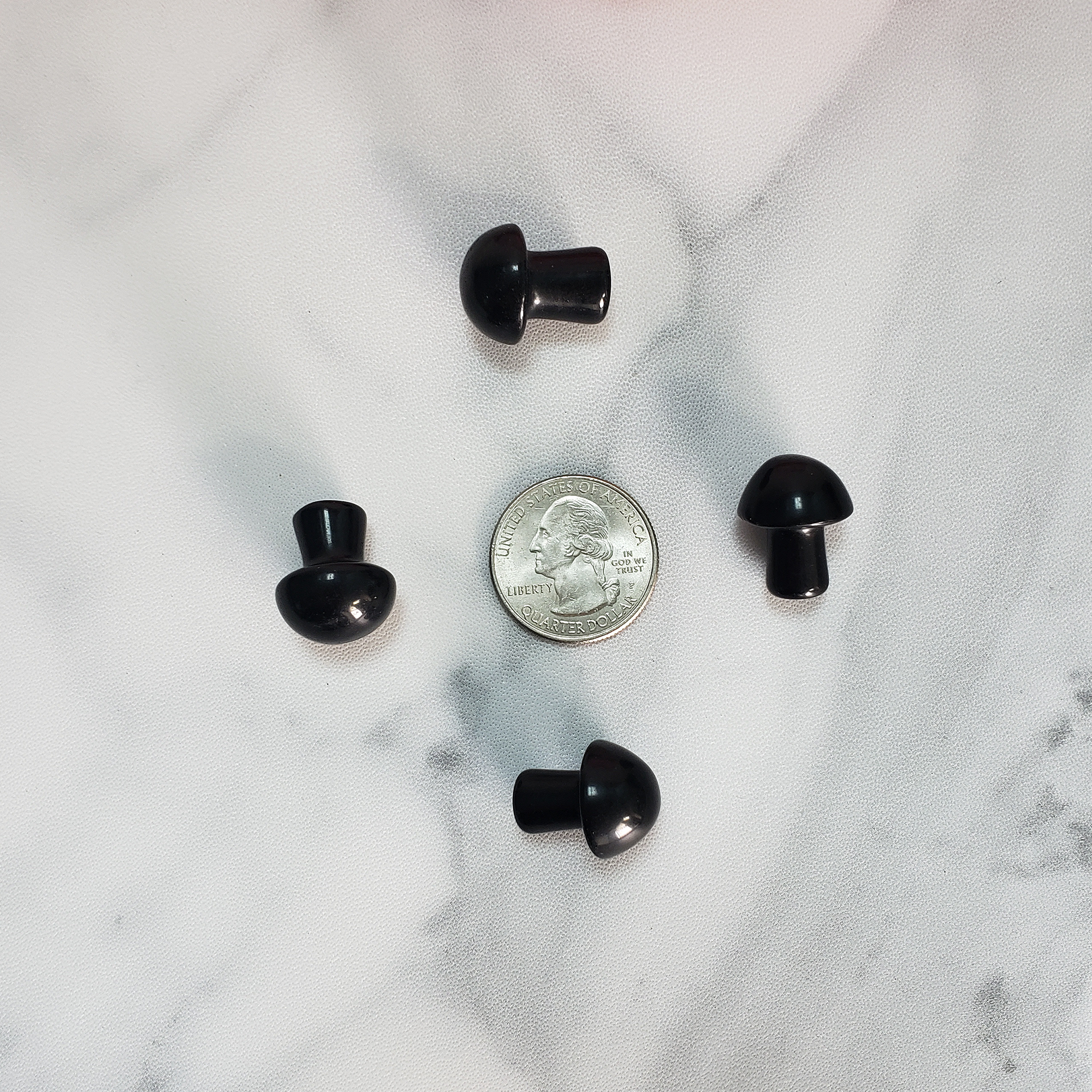 Black Obsidian Natural Gemstone Mushroom Toadstool Mini Carving - Mini Shrooms Size Comparison