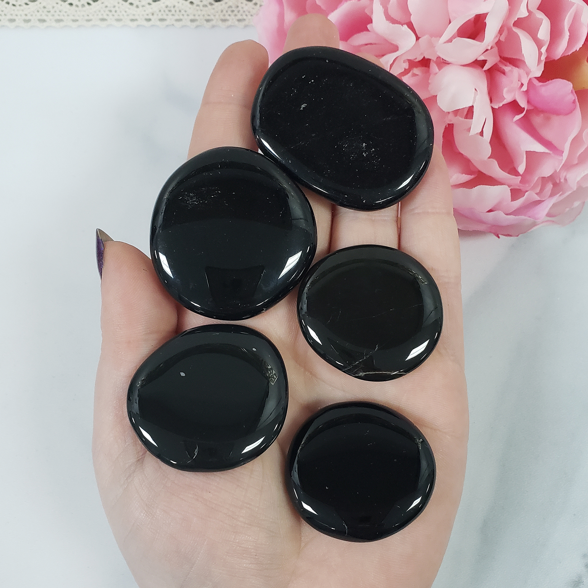 Obsidian Natural Crystal Palm Stone Worry Stone Meditation Tool | Multiple Sizes - 3