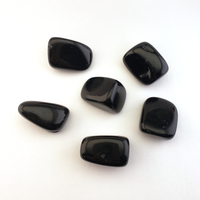 Black Obsidian Natural Tumbled Stone - One Stone - White Background