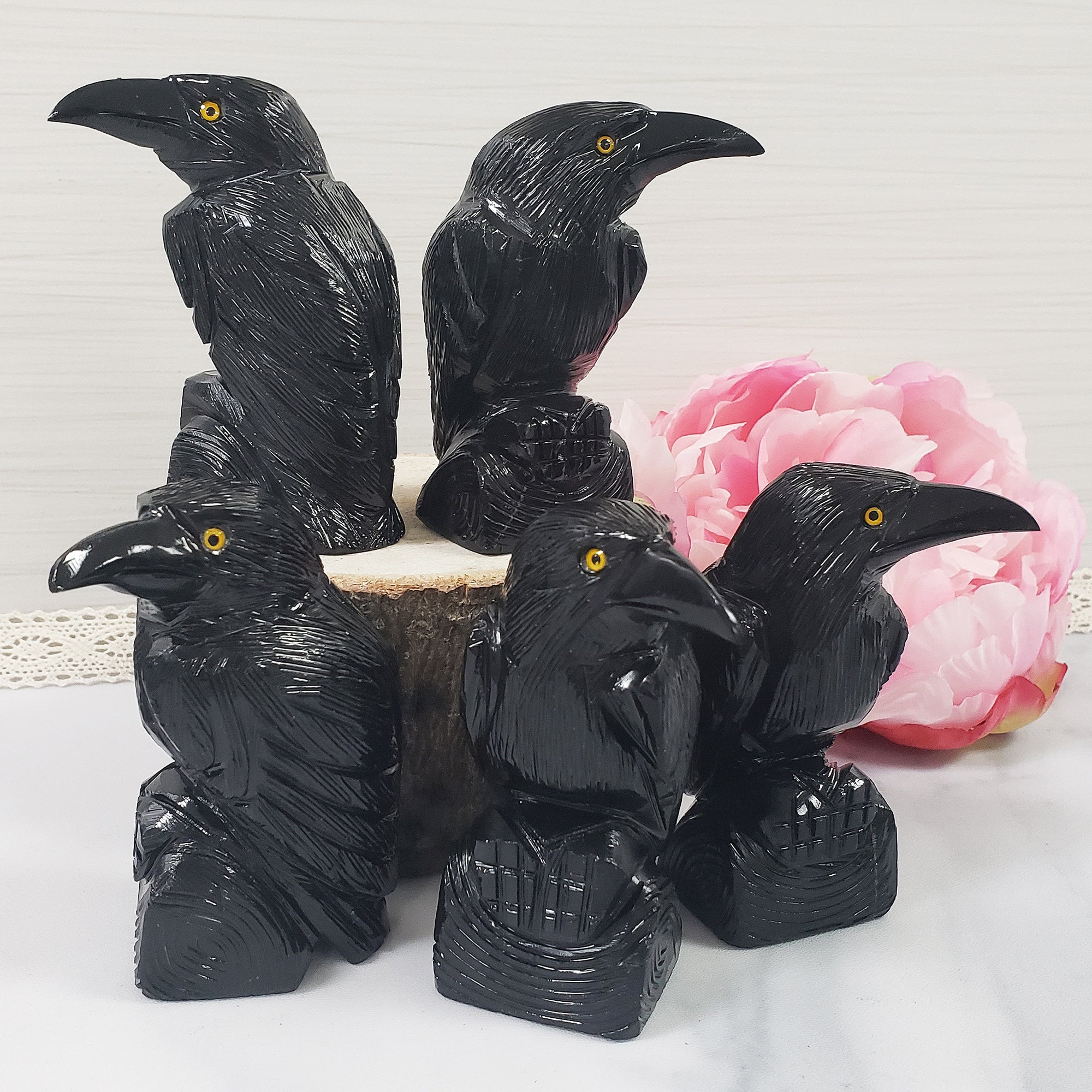 Black Onyx Crystal Raven Natural Gemstone Animal Totem Carving - 6