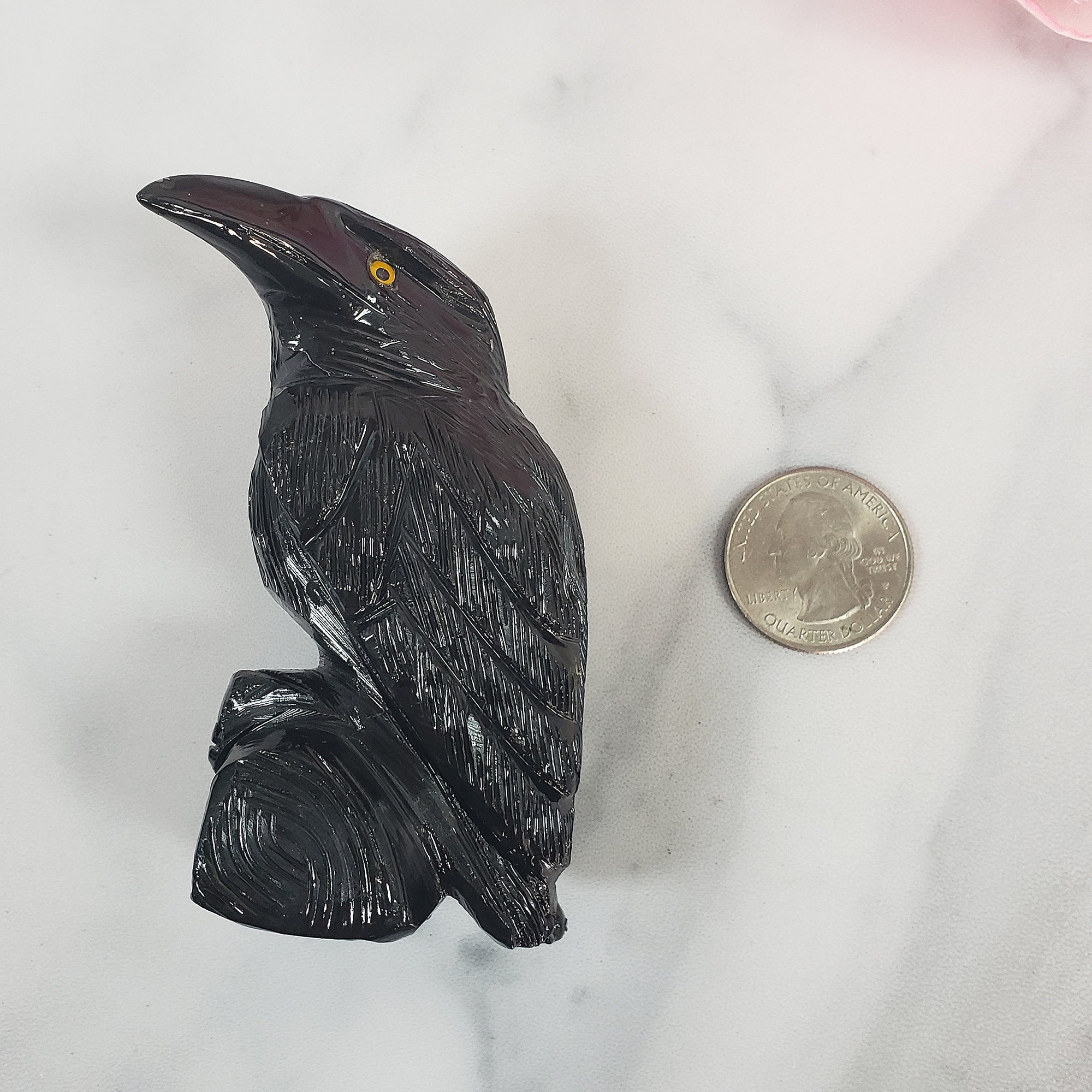 Black Onyx Crystal Raven Natural Gemstone Animal Totem Carving - 4