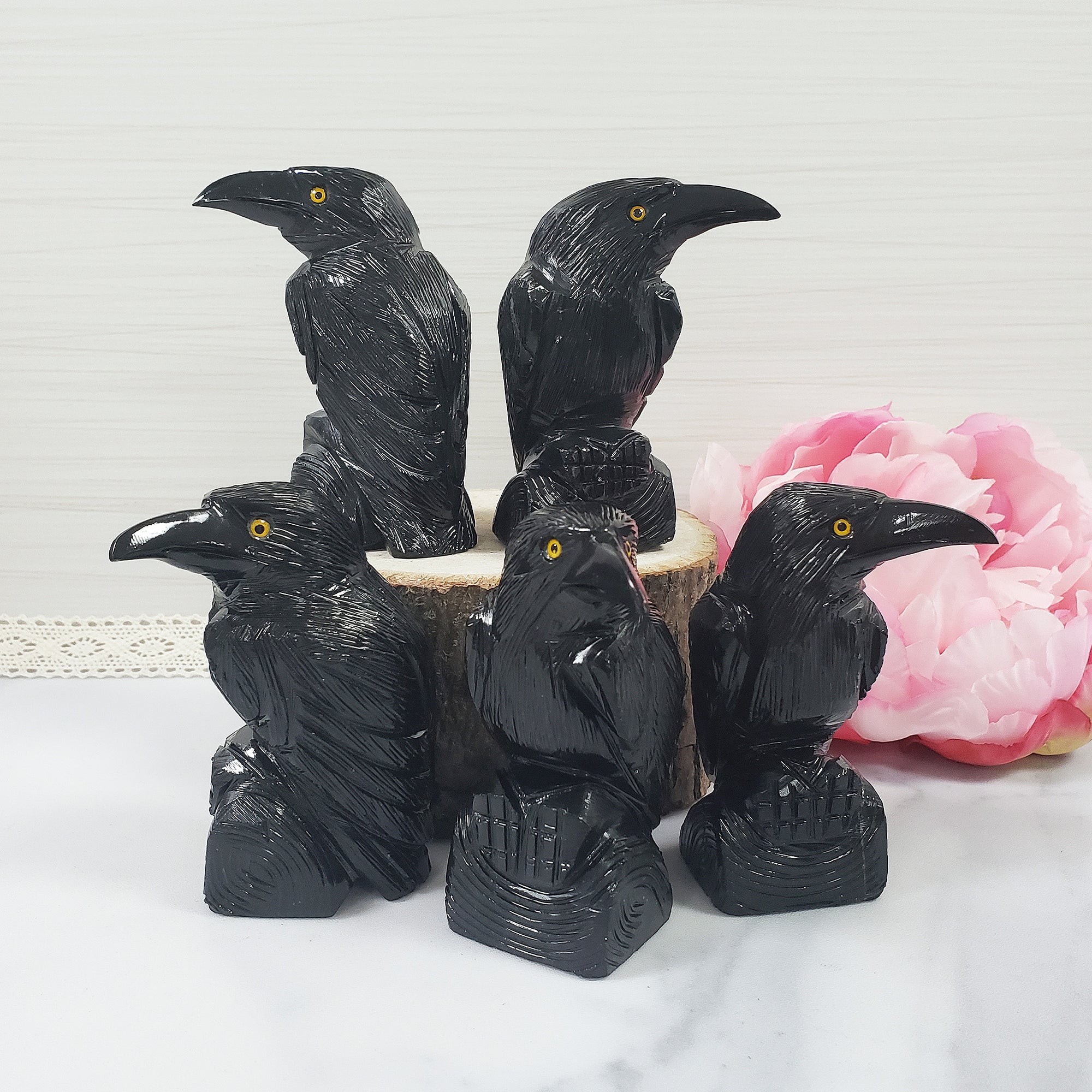 Black Onyx Crystal Raven Natural Gemstone Animal Totem Carving - 5