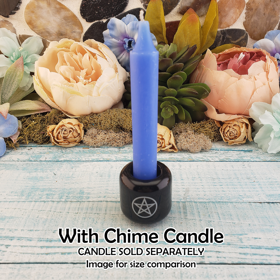 Black Pentacle Ceramic Sphere Stand - Chime Candle Holder - Incense Holder