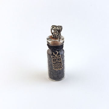 Black Tourmaline Owl Charm Bottle Pendant Necklace