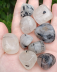 Black Tourmaline Rutilated Quartz Crystal | Tourmalinated Quartz Gemstone Natural Tumbled Stone | One Stone - 1