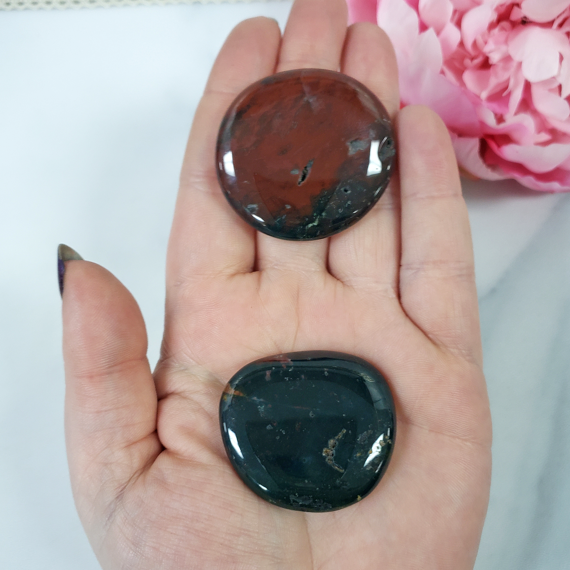 Bloodstone Crystal Palm Stone Natural Gemstone Worry Stone Meditation Tool - 1