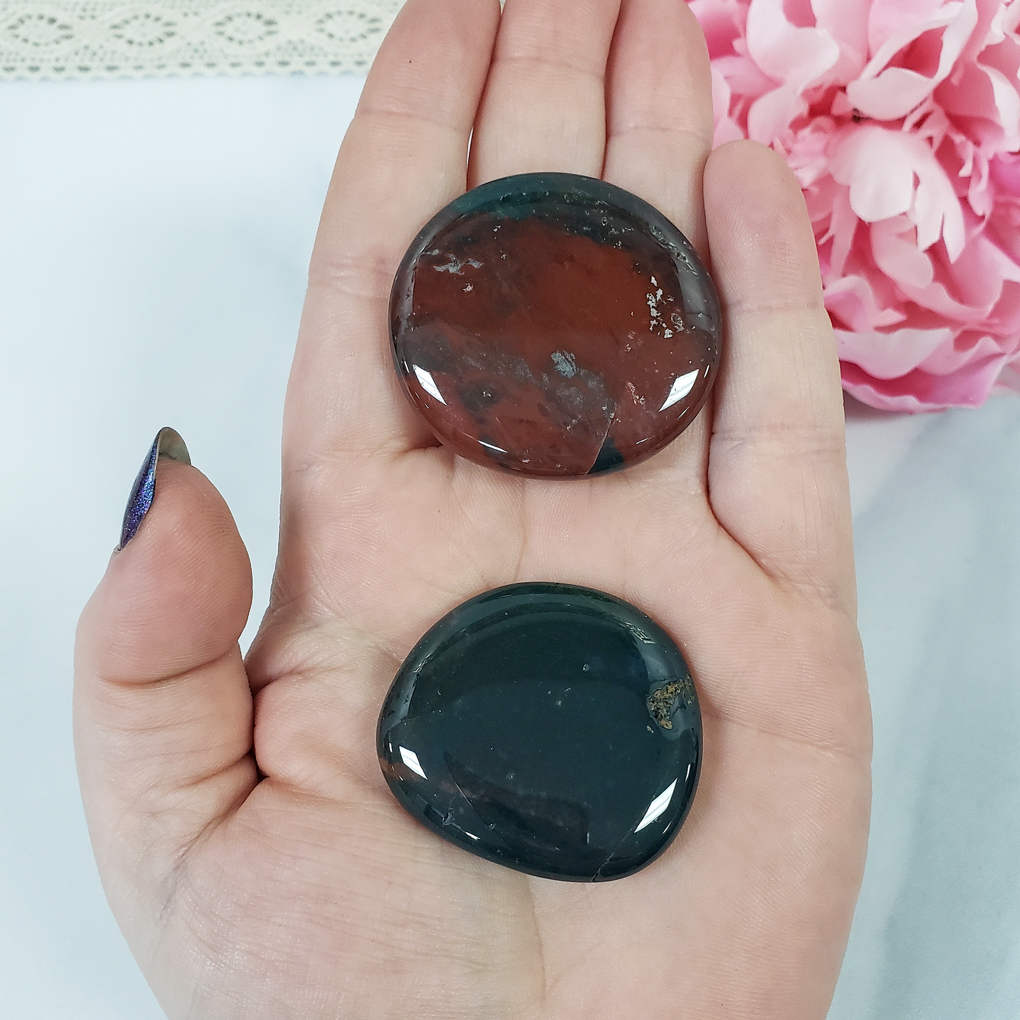 Bloodstone Crystal Palm Stone Natural Gemstone Worry Stone Meditation Tool - 5