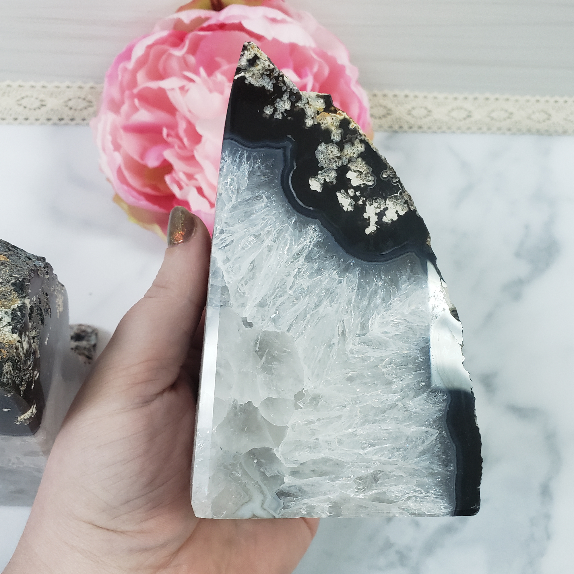 Unique Pair of Natural Agate Gemstone Crystal Bookends for Home Decor - Blossom - 4