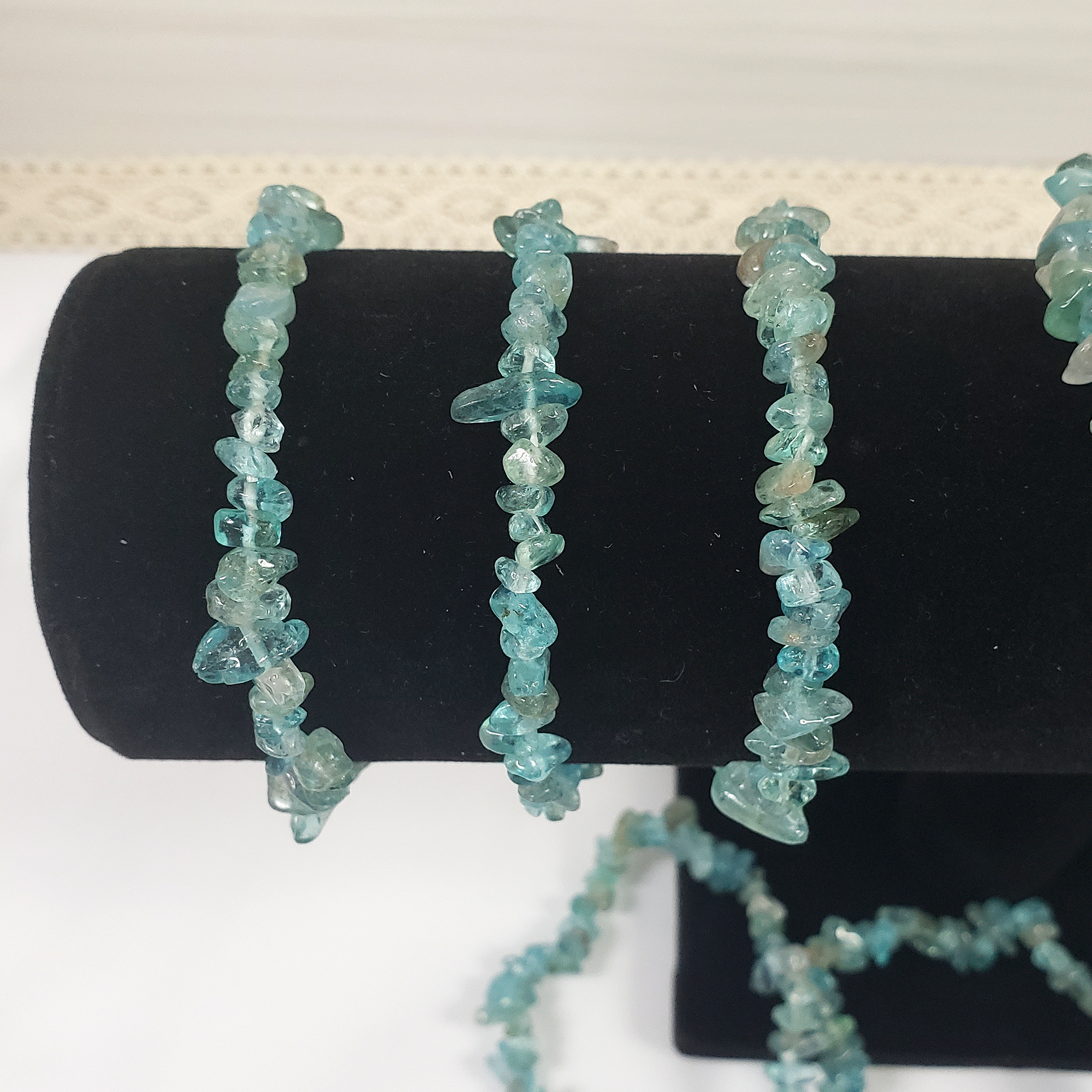 Blue Apatite Stone Natural Crystal Chip Bead Bracelet - Close Up 2