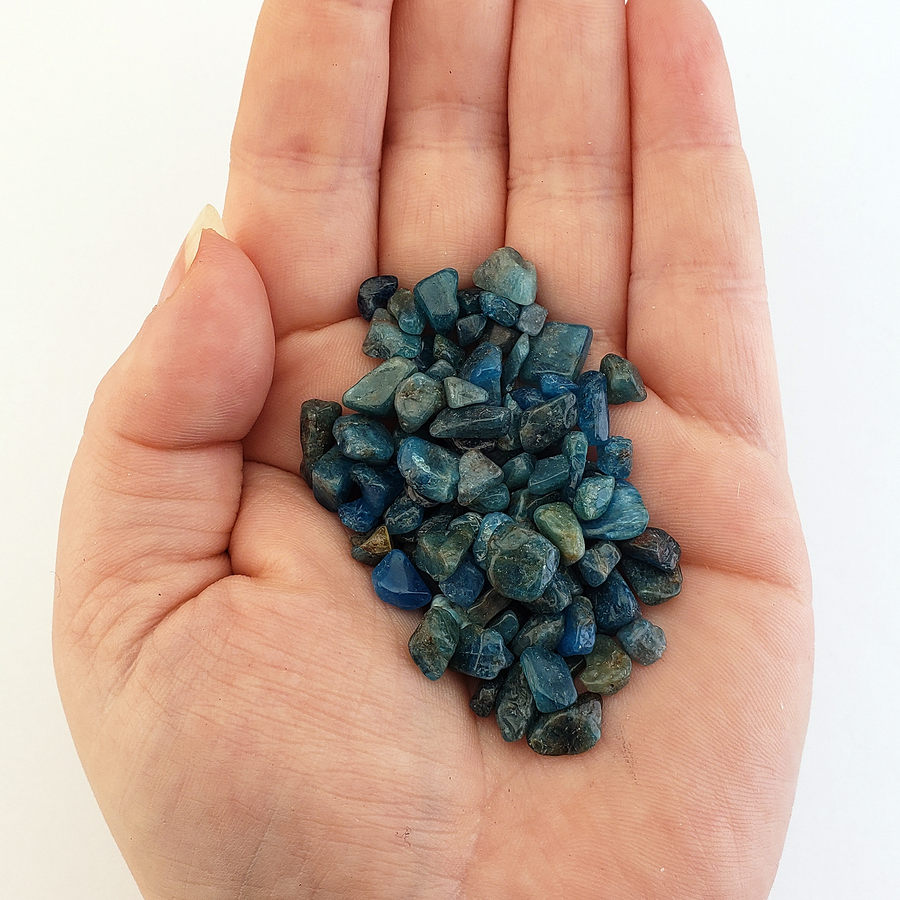 Blue Apatite Natural Crystal Chips - By the Ounce - In Palm of Hand