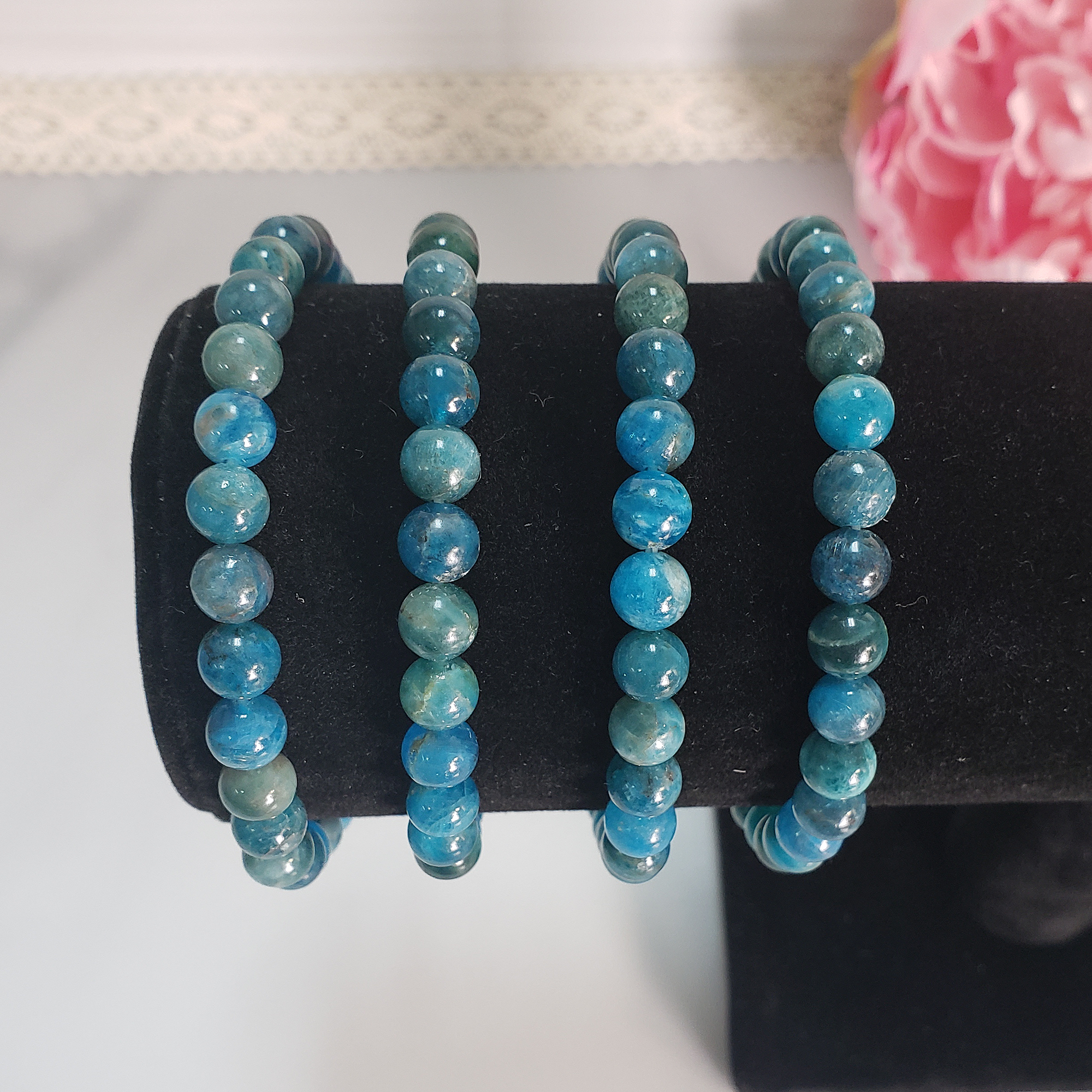 Blue Apatite Crystal Natural Gemstone 6mm Bead Bracelet