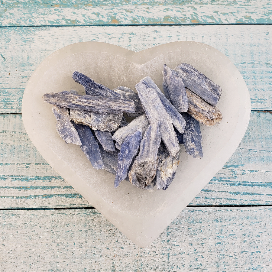 Blue Kyanite Natural Raw Rough Gemstones - By the Ounce - In Selenite Bowl