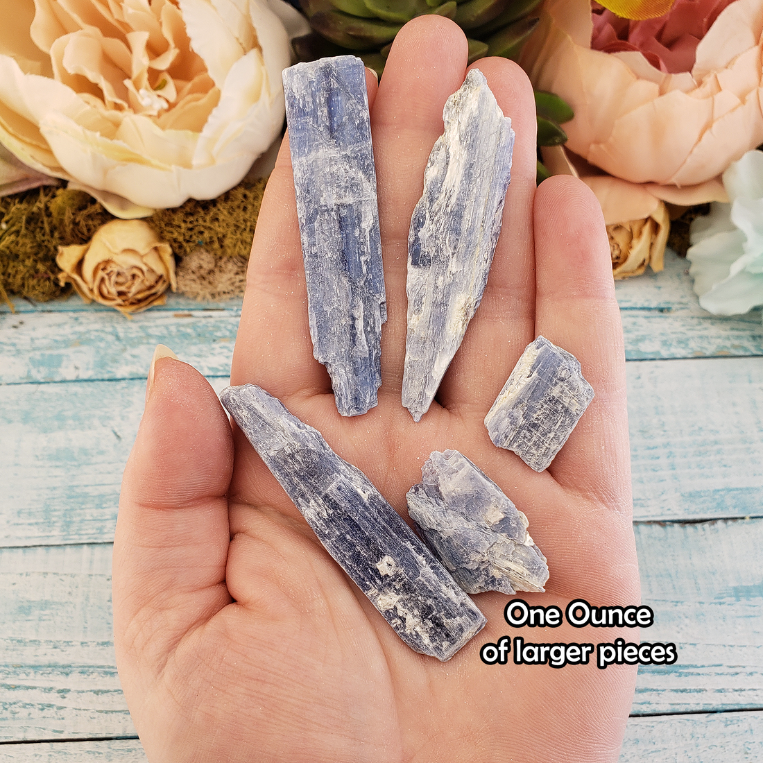 Blue Kyanite Natural Raw Rough Gemstones - By the Ounce - Size Comparison