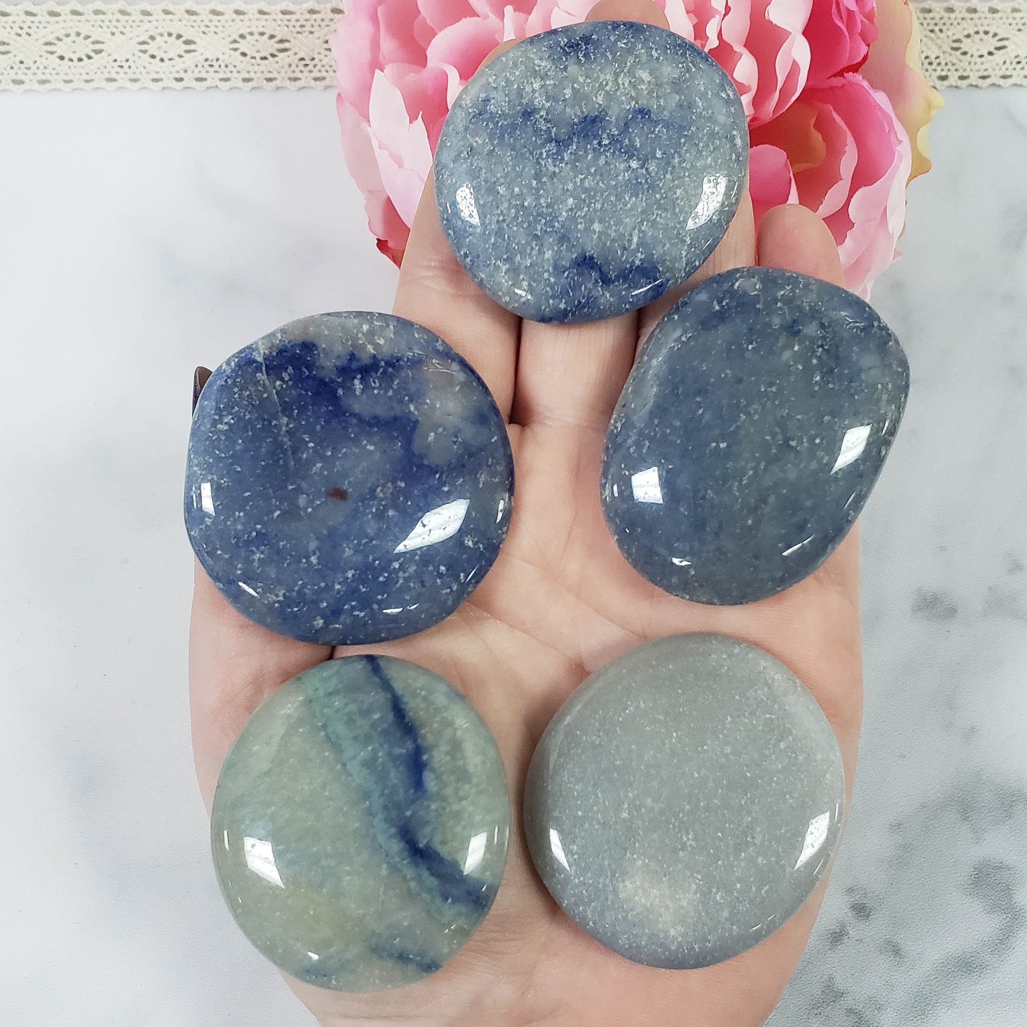 Blue Quartz Blue Aventurine Natural Gemstone Palm Stone Worry Stone Meditation Tool - 8