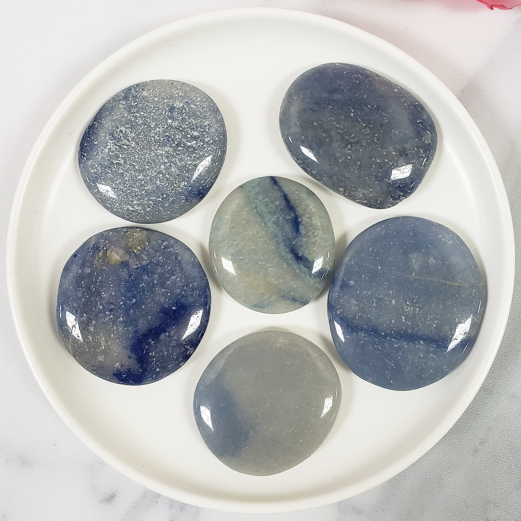 Blue Quartz Blue Aventurine Natural Gemstone Palm Stone Worry Stone Meditation Tool - 9