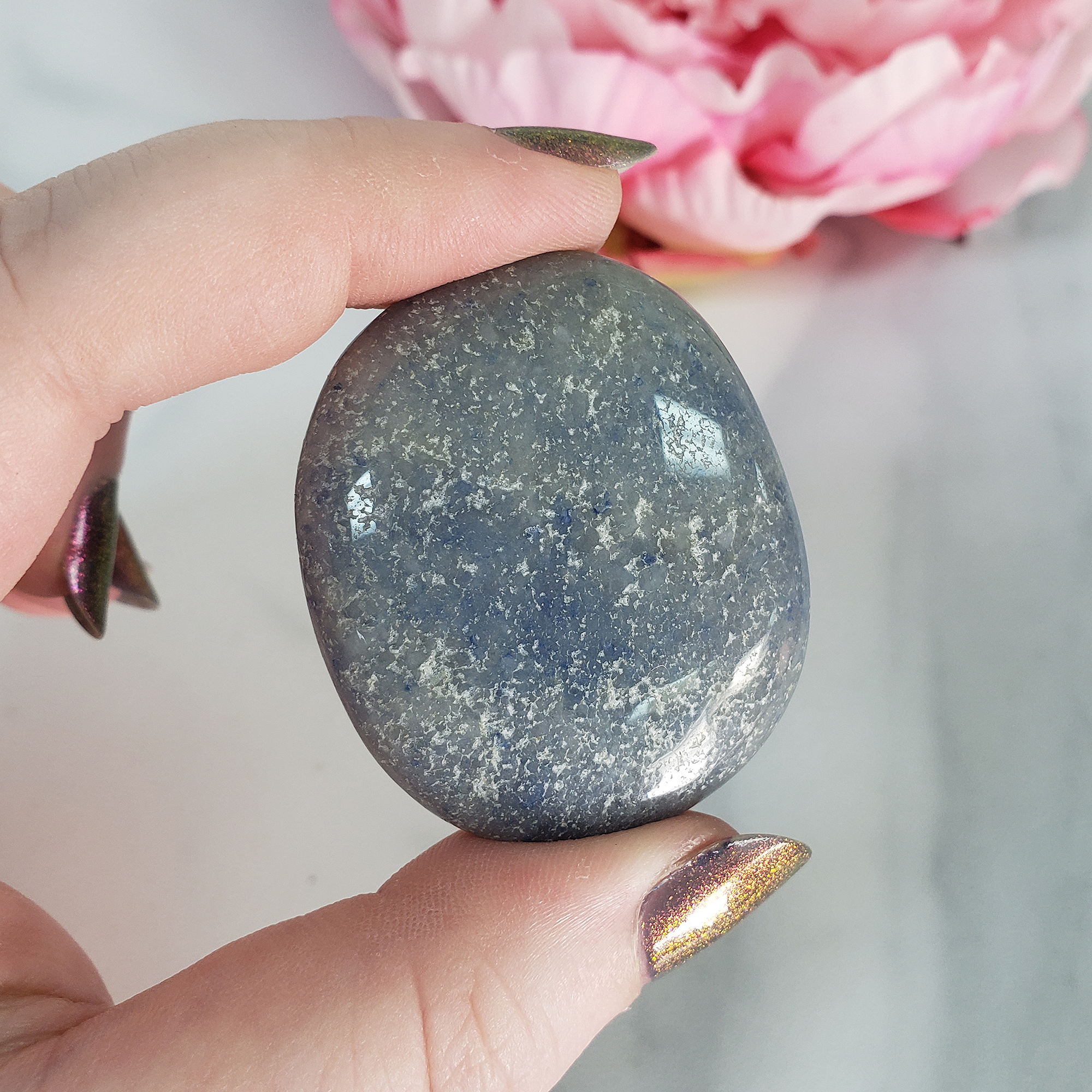 Blue Quartz Blue Aventurine Natural Gemstone Palm Stone Worry Stone Meditation Tool - 3