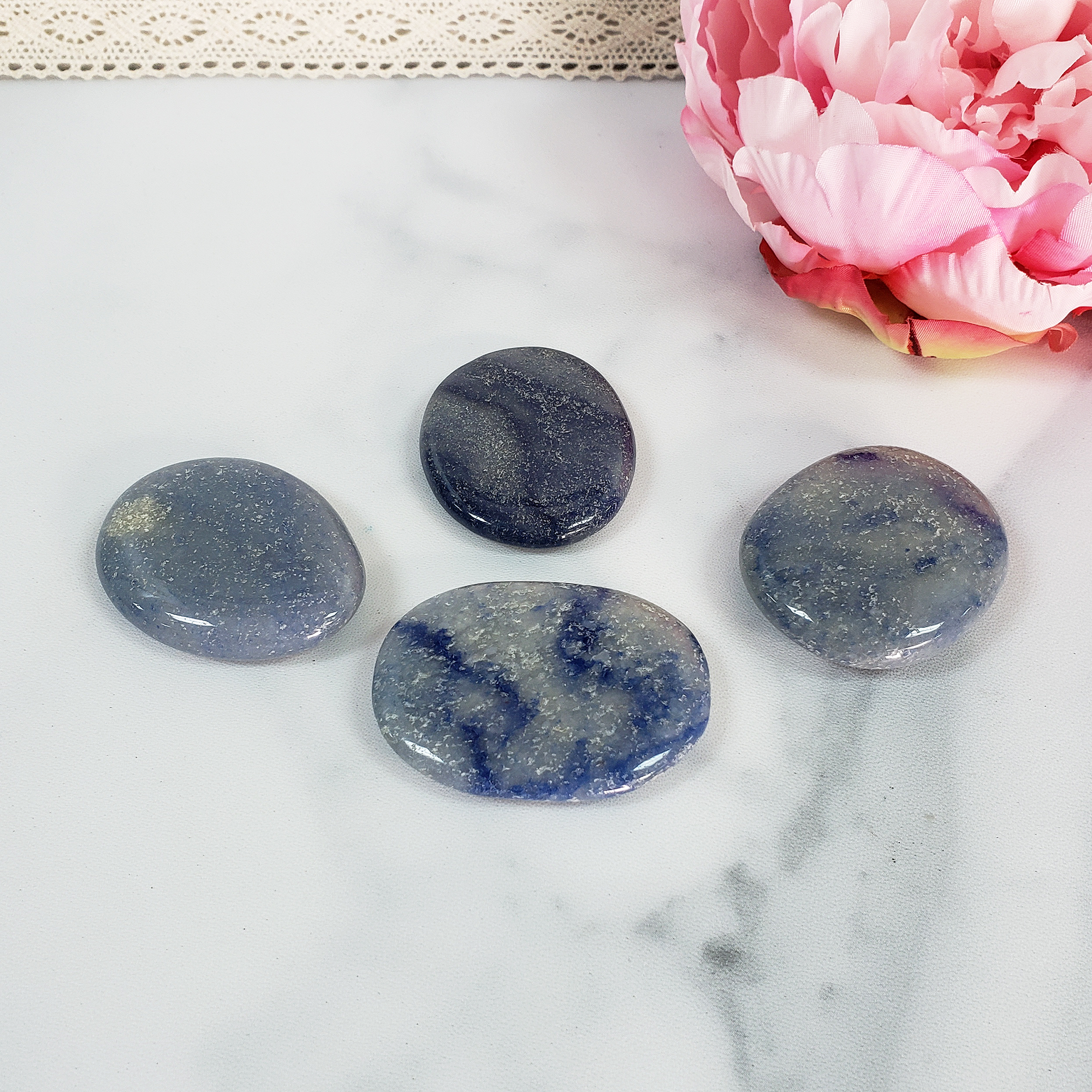 Blue Quartz Blue Aventurine Natural Gemstone Palm Stone Worry Stone Meditation Tool