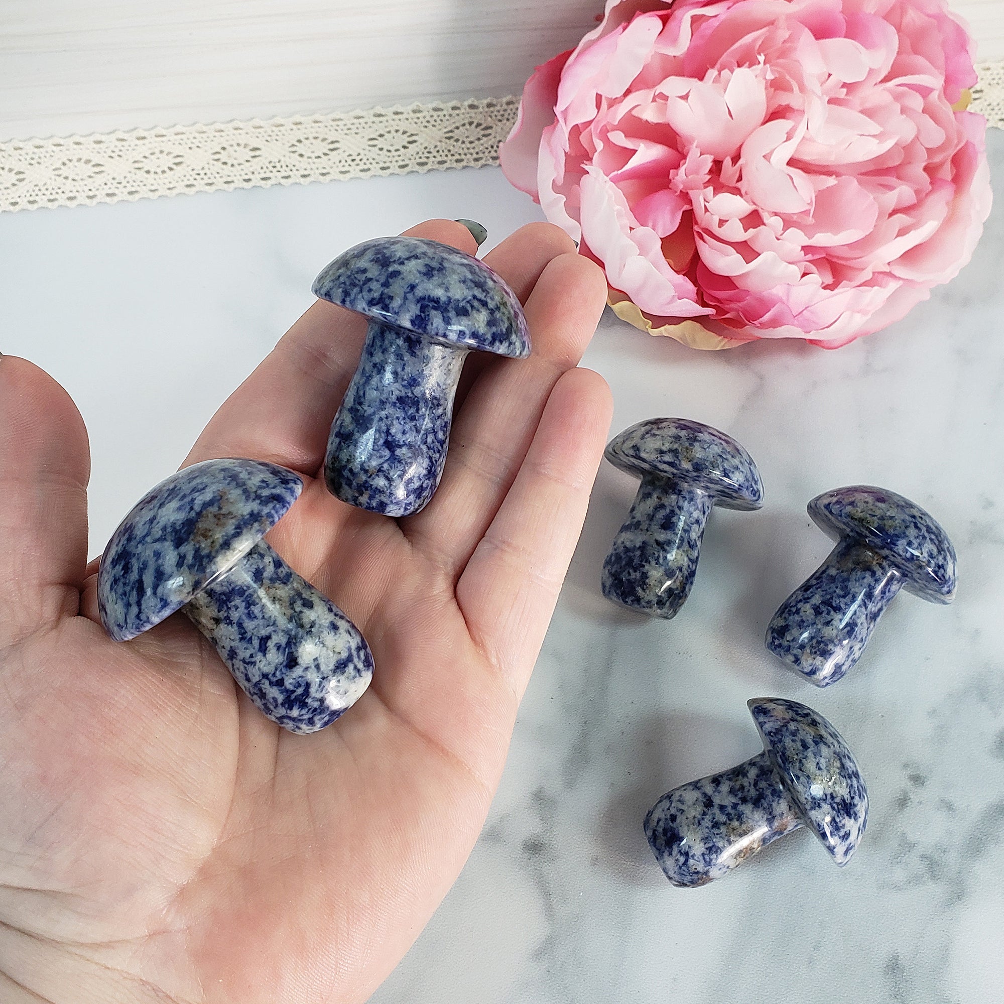 Blue Sodalite Stone in Quartz Crystal Mushroom Natural Gemstone Toadstool Carving - 5