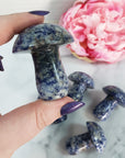 Blue Sodalite Stone in Quartz Crystal Mushroom Natural Gemstone Toadstool Carving - 6 
