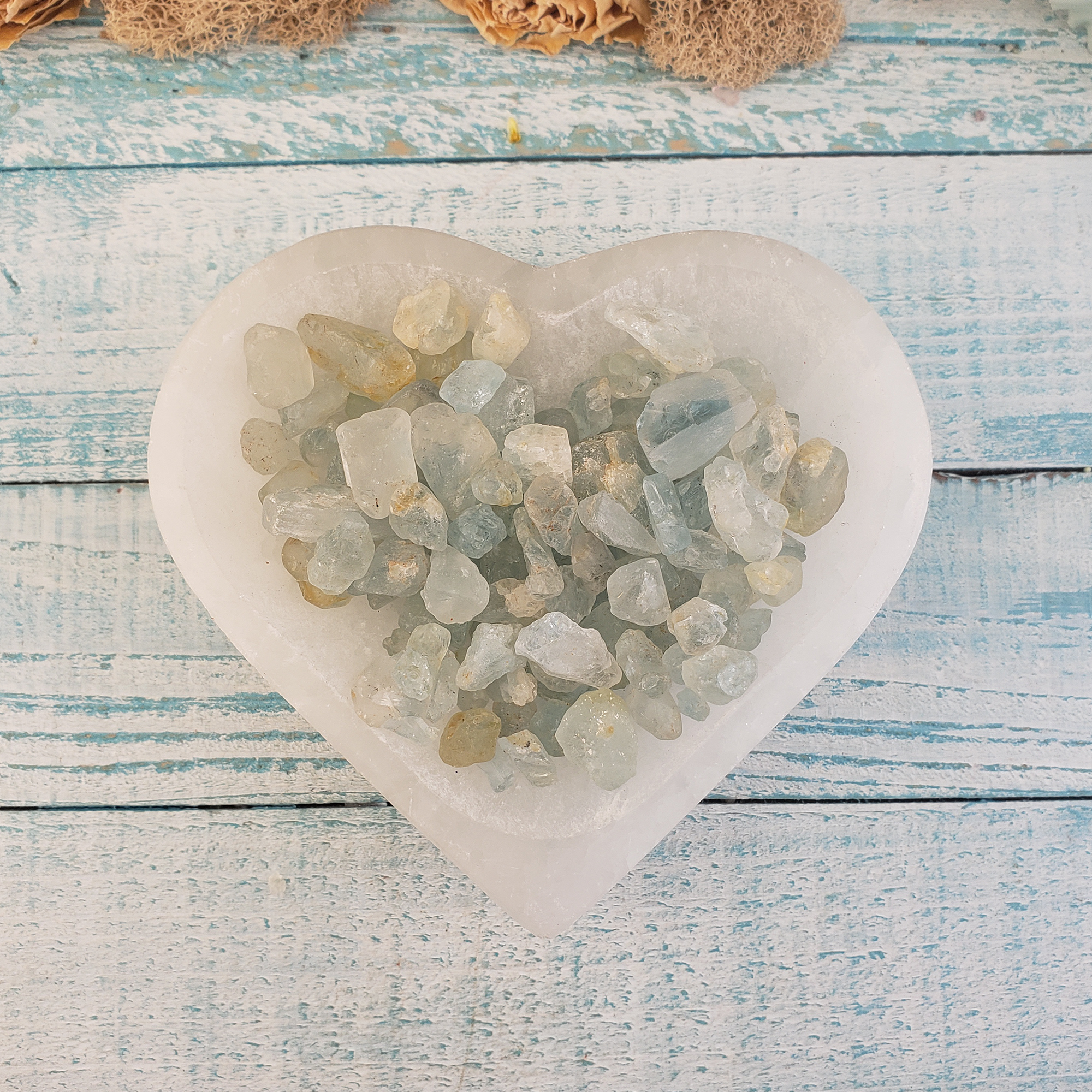 Light Blue Topaz Raw Crystals Rough Gemstones by the Half Ounce - In Selenite Bowl