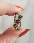 Green Tourmaline, Pink Tourmaline, & Yellow Tourmaline Crystal Natural Gemstone 925 Sterling Silver Ring | Size 5.5 - A