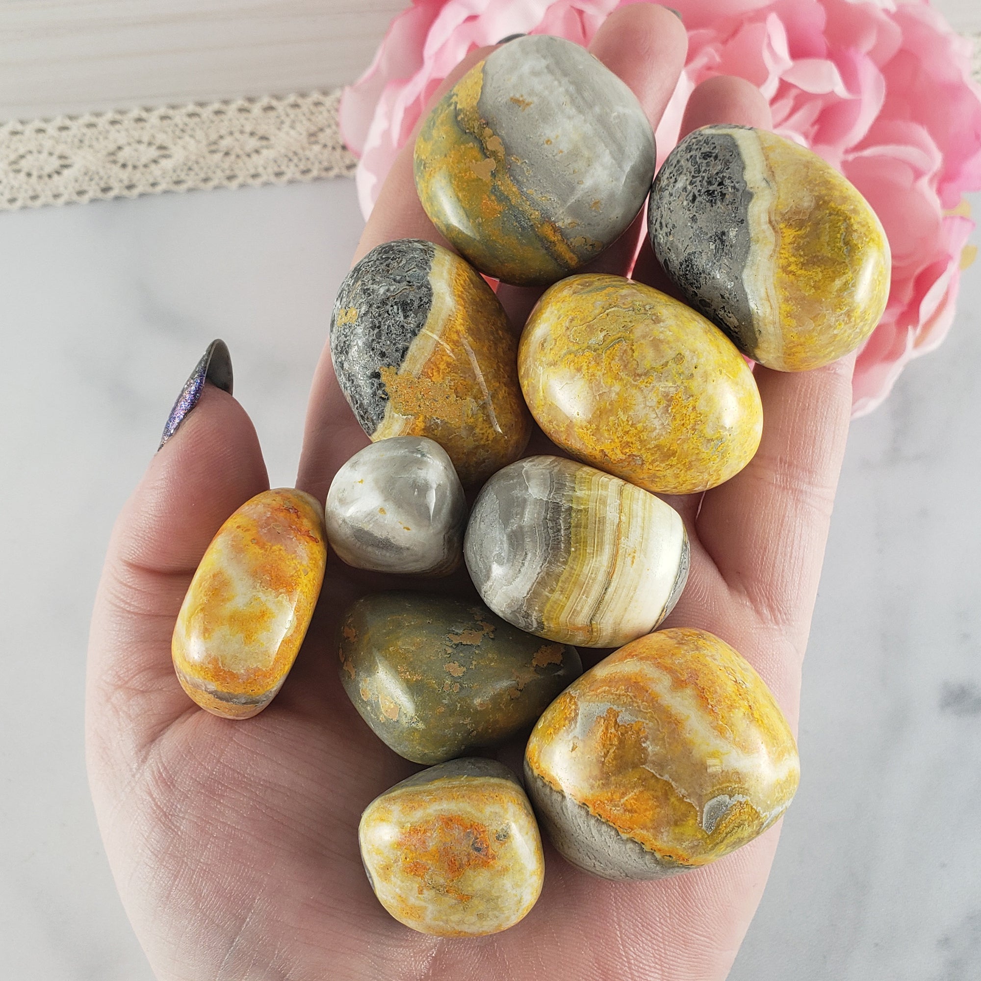 Bumblebee Jasper Calcite Crystal Natural Gemstone Tumbled Stone | Multiple Sizes - Harlequin Jasper