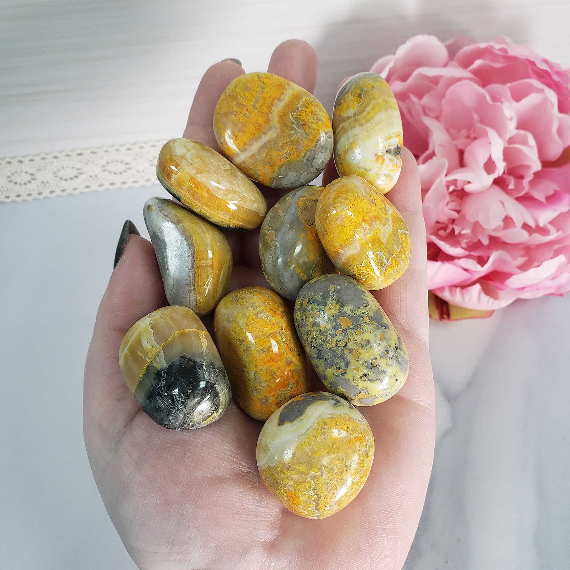 Bumblebee Jasper Calcite Crystal Natural Gemstone Tumbled Stone - 3