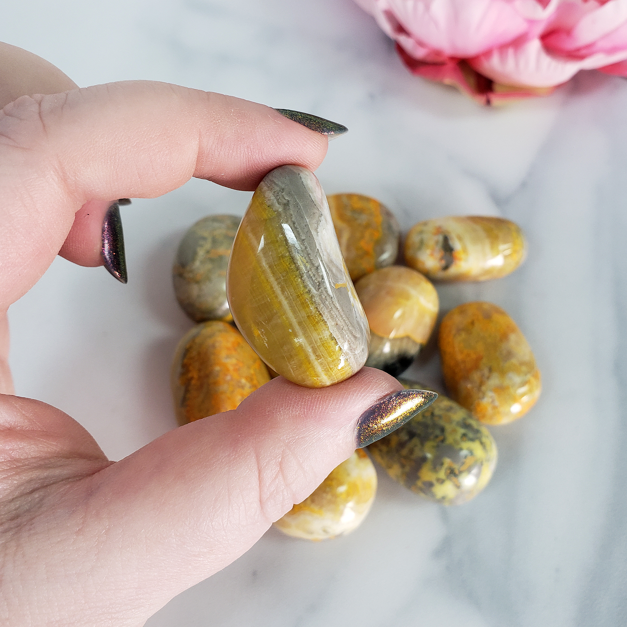 Bumblebee Jasper Calcite Crystal Natural Gemstone Tumbled Stone - 2