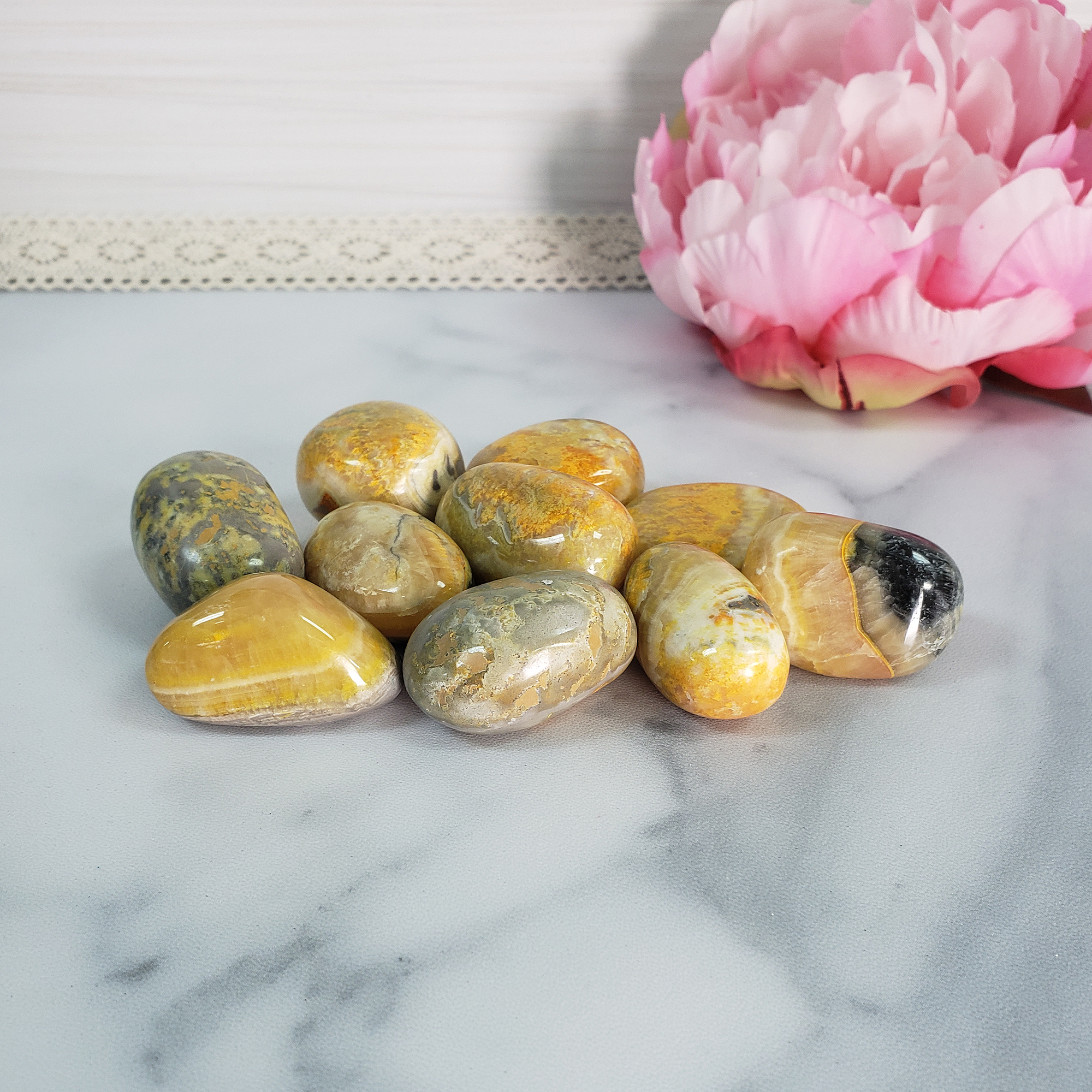 Bumblebee Jasper Calcite Crystal Natural Gemstone Tumbled Stone