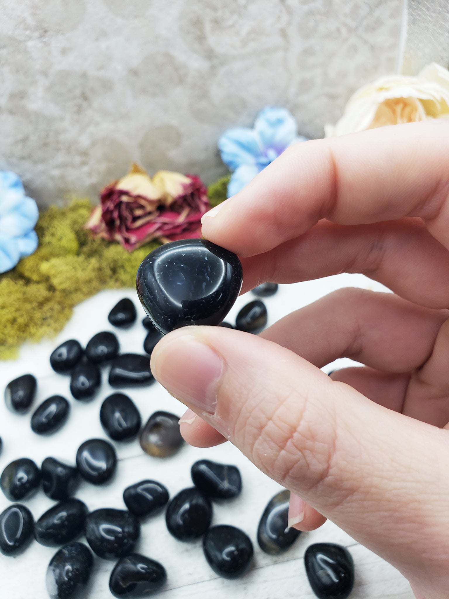 Black Agate Natural Tumbled Polished Stone - One Stone